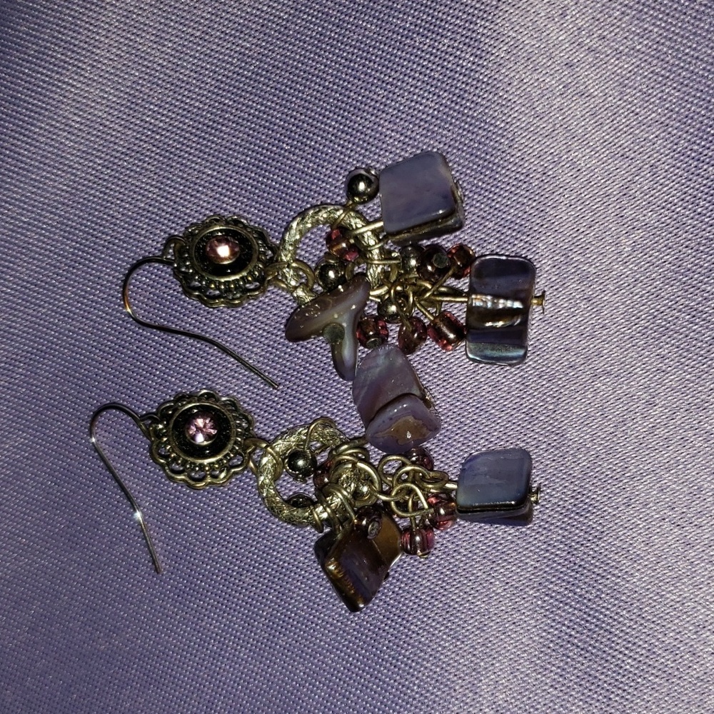 Purple & Silver Dangling Earrings